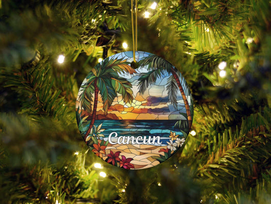 Cancun Mexico Stained Glass Style Ornament
