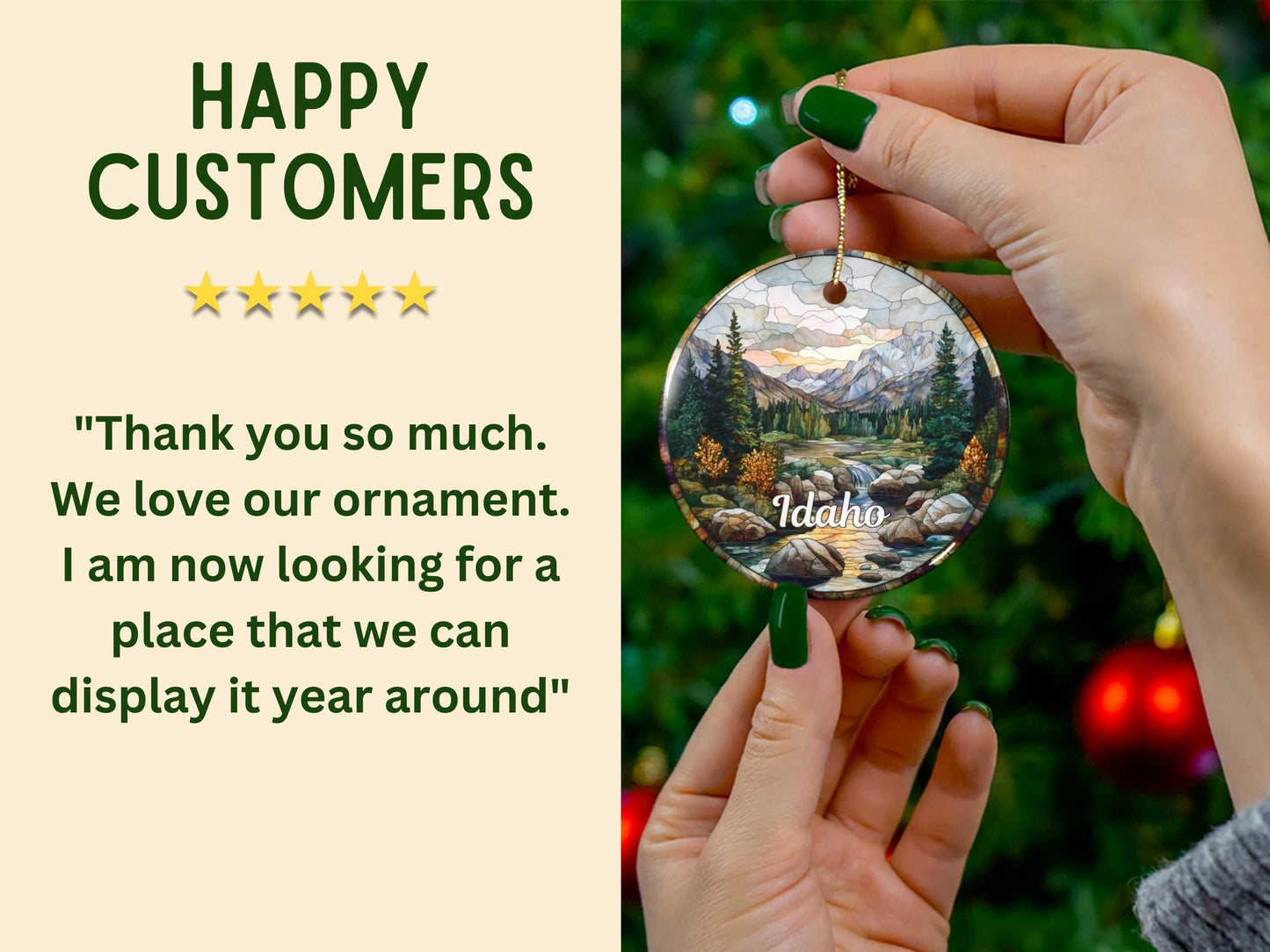 Idaho Mountains Faux Stained Glass Style Ornament
