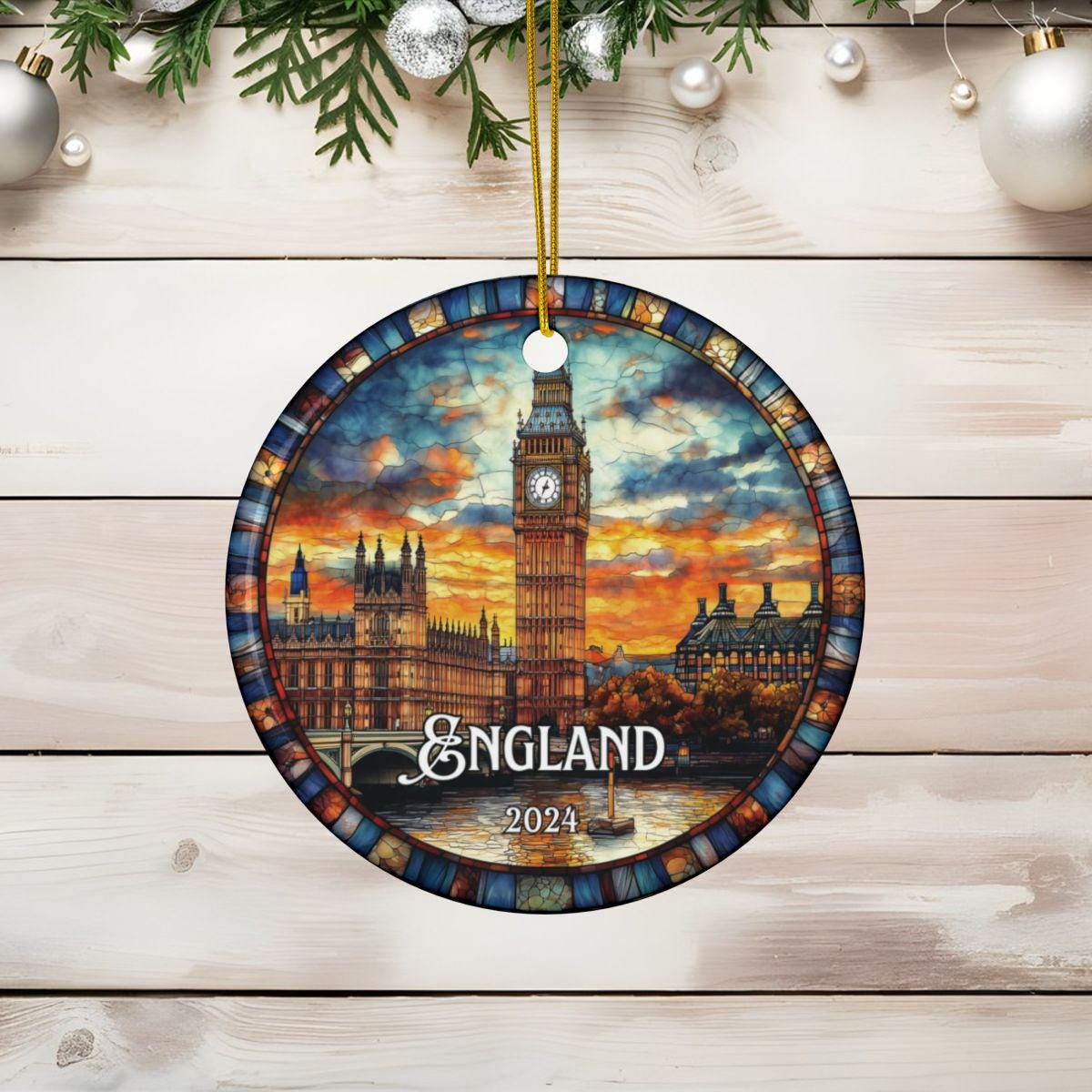 England Big Ben Stained Glass Style Ornament