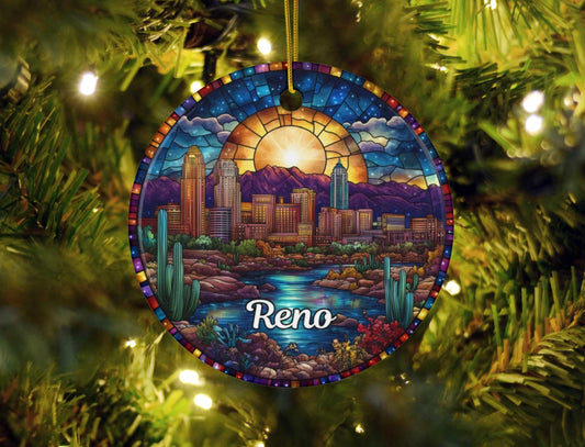 Reno Nevada Stained Glass Style Ornament