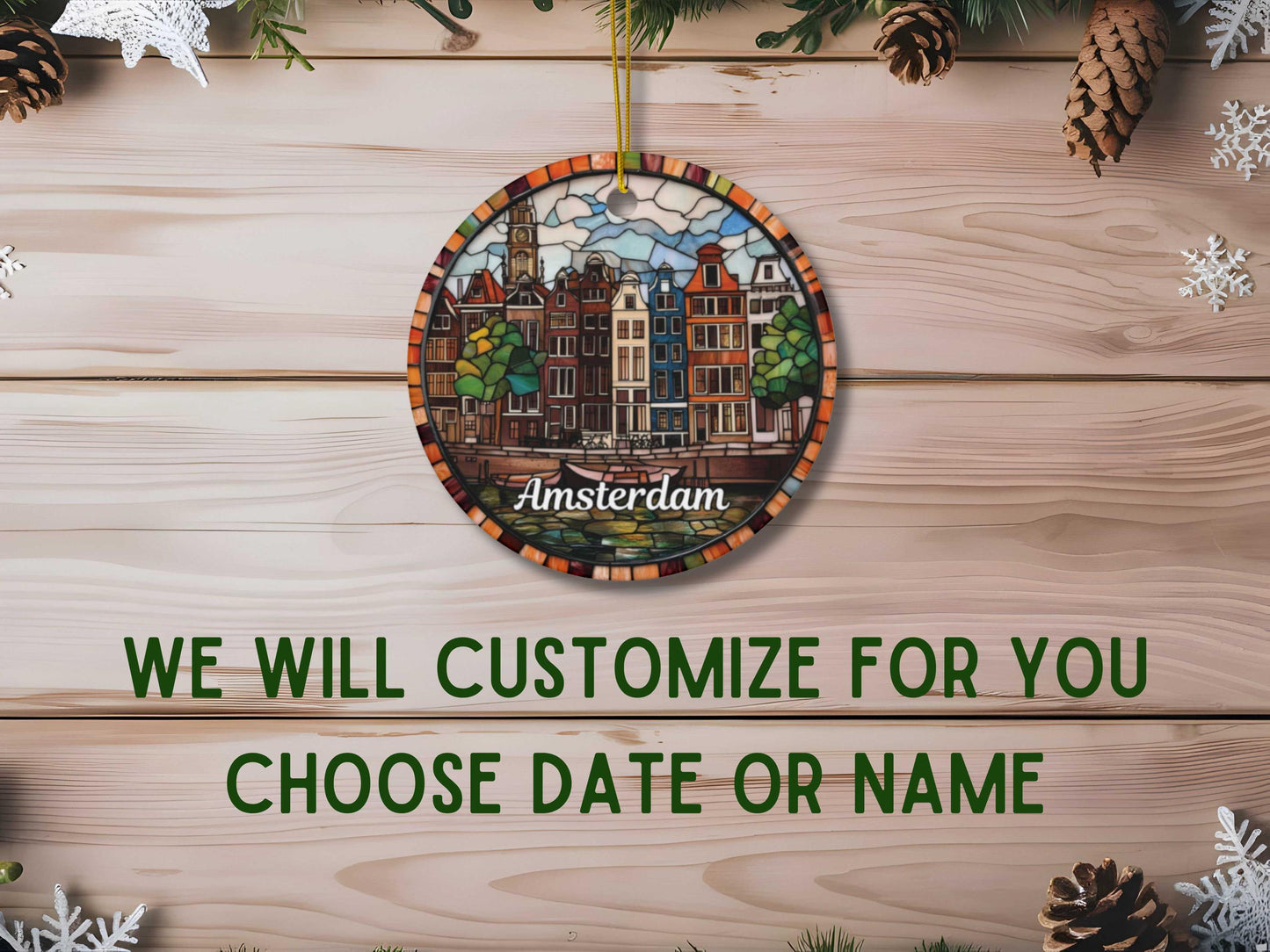Amsterdam Denmark Faux Stained Glass Style Ornament
