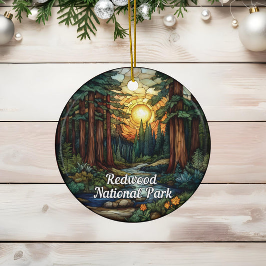 Redwood National Park Stained Glass Style Ornament
