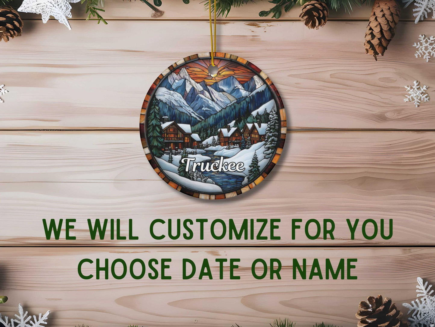 Truckee California Stained Glass Style Christmas Ornament