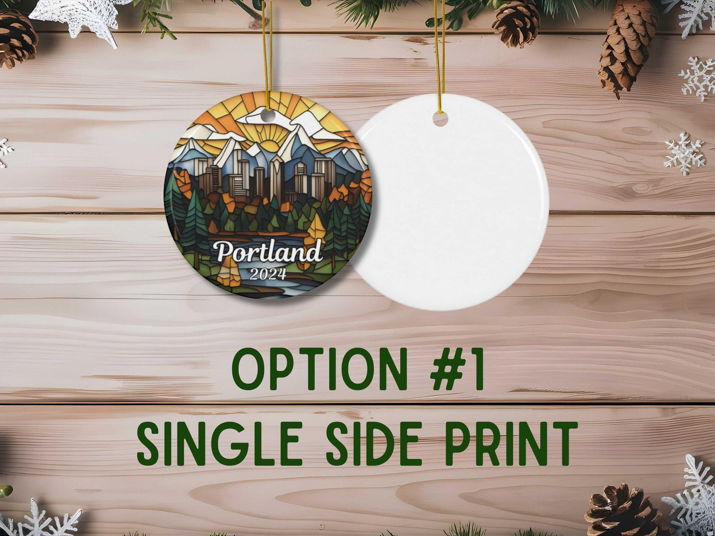 Portland Oregon Skyline Faux Stained Glass Ornament