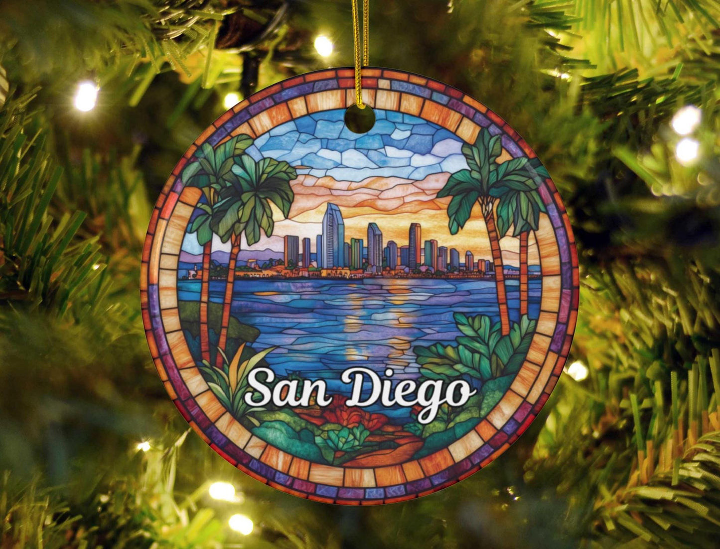 San Diego Stained Glass Style Ornament