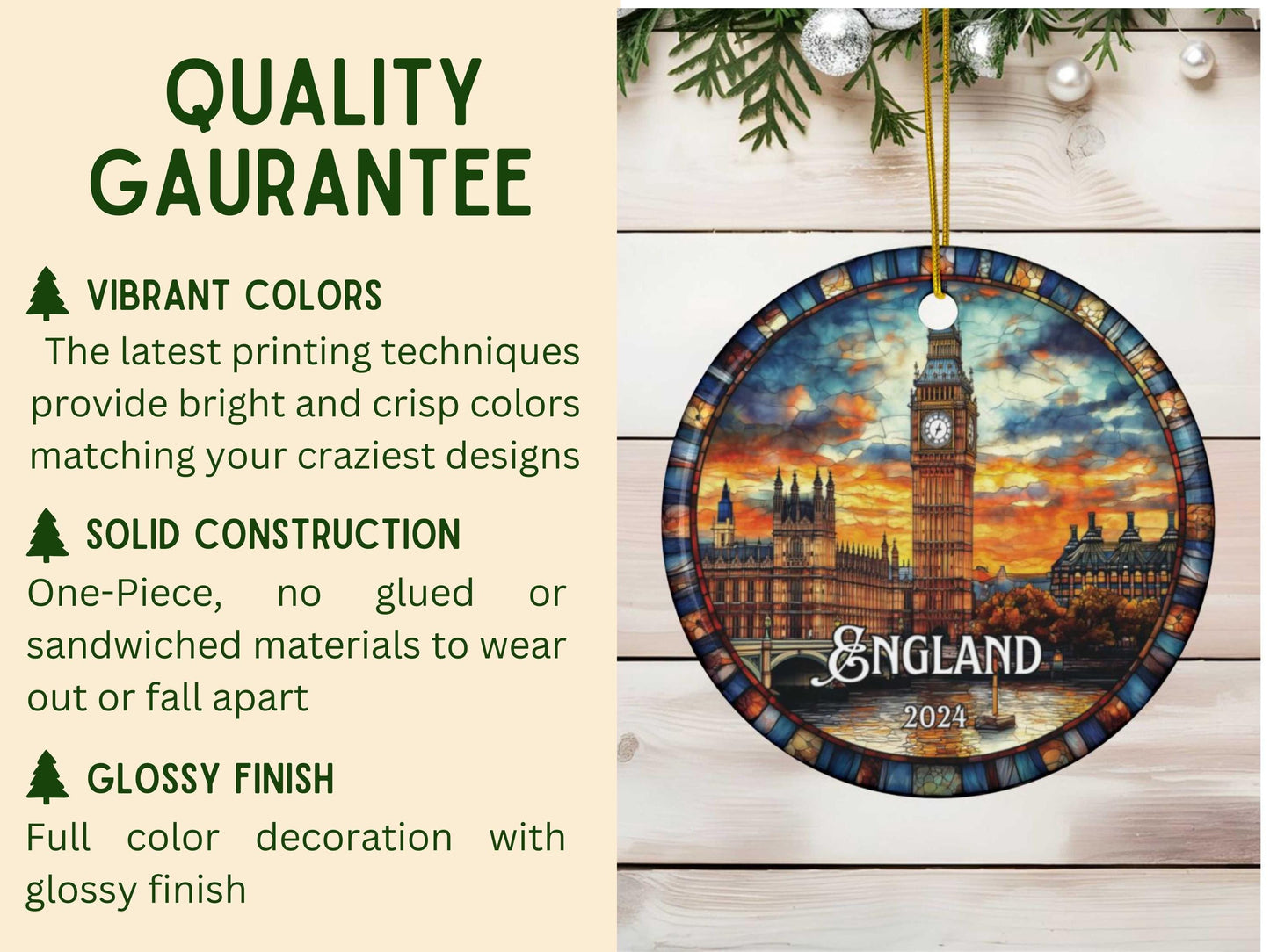 England Big Ben Stained Glass Style Ornament
