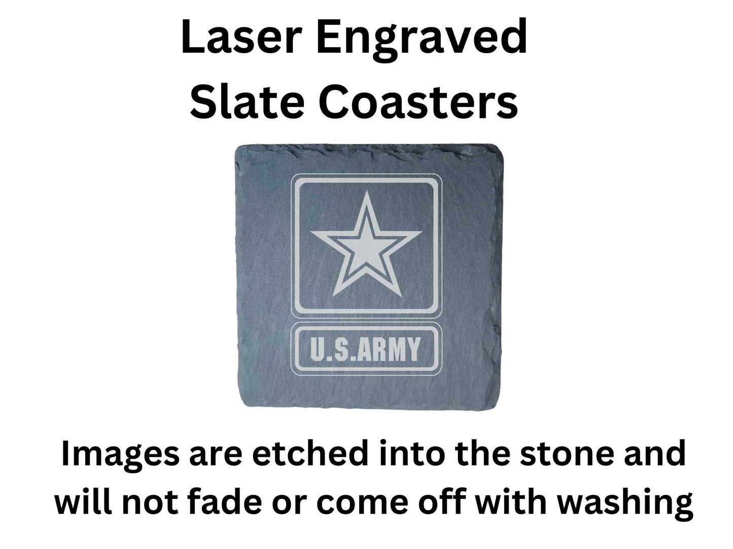 Personalized US Army Coasters, Set of 4 Engraved Slate Drink Coasters