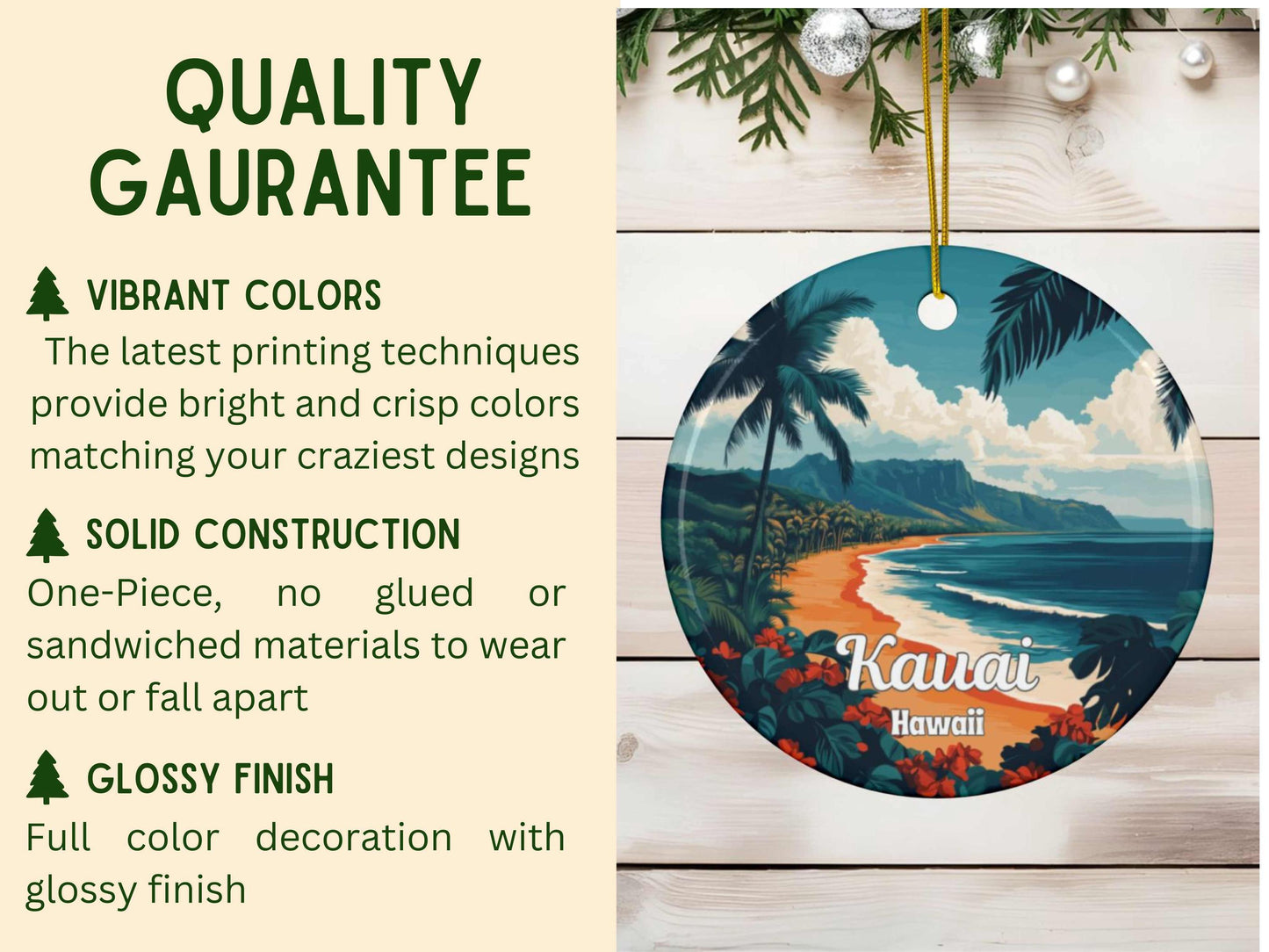Kauai Hawaii Illustrated Ornament