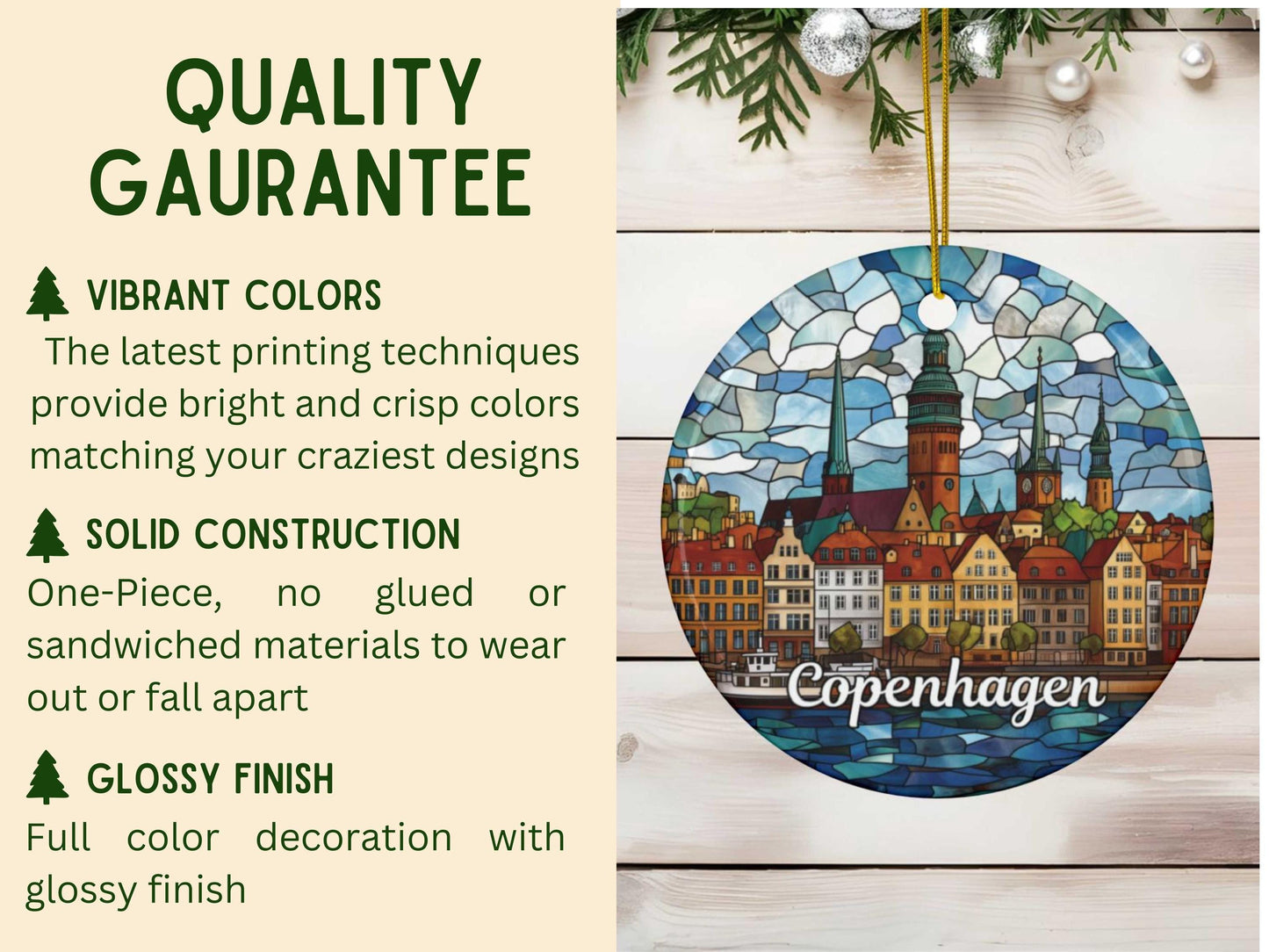 Copenhagen Denmark Stained Glass Style Ornament