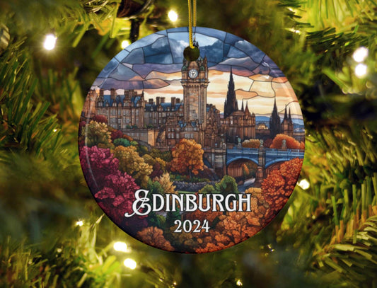 Edinburgh Scotland Faux Stained Glass Style Ornament