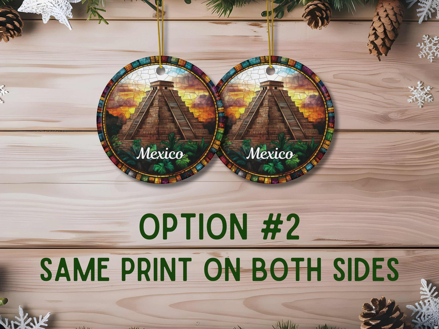 Mexico Aztec Pyramid Stained Glass Style Ornament