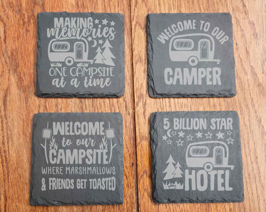 Slate RV Camping Coasters Set of 4