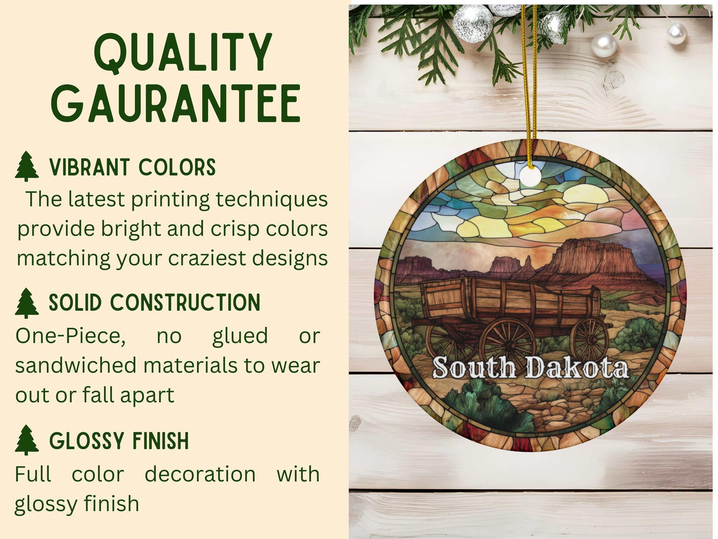 South Dakota Faux Stained Glass Ornament