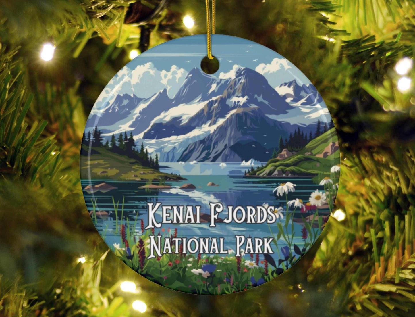 Kenai Fjords Illustrated Ornament - Alaska Holiday Decor Christmas