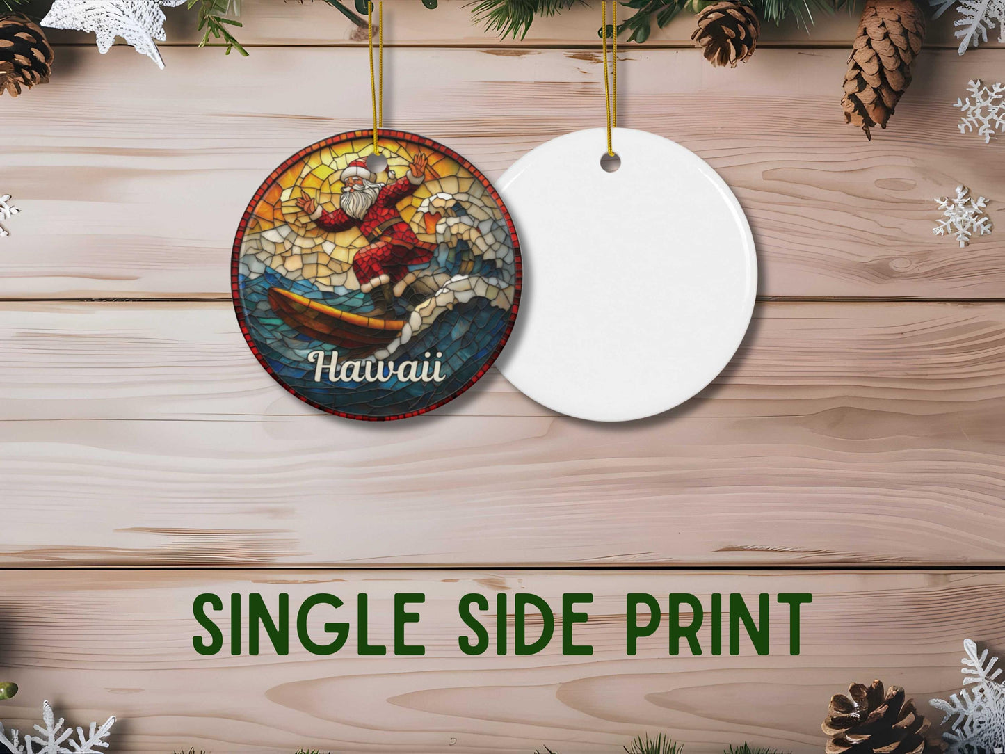 Hawaii Surfing Santa Ceramic Ornament