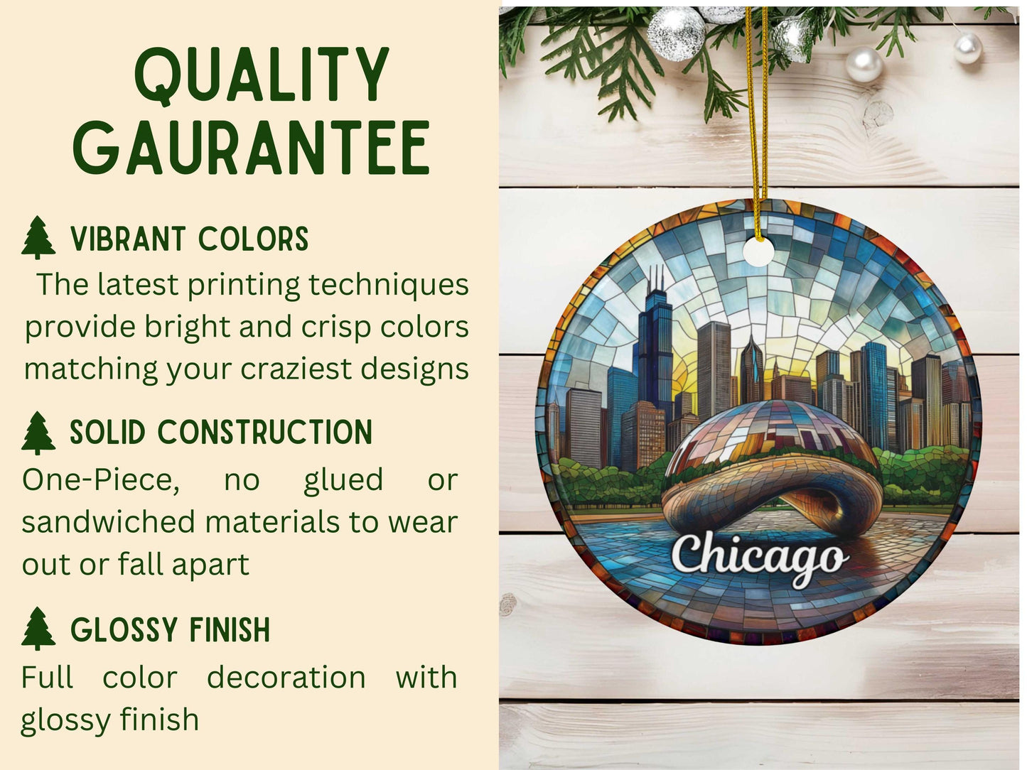 Chicago Stained Glass Style Ornament