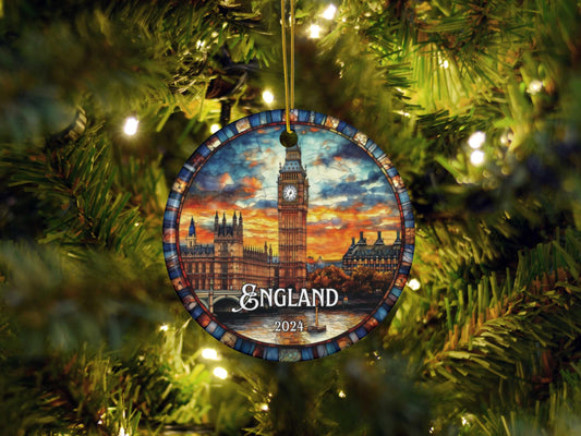 England Big Ben Stained Glass Style Ornament