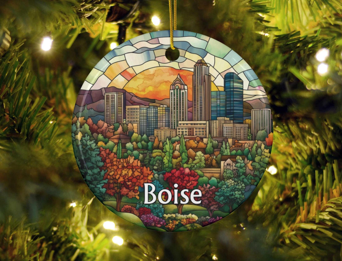 Boise Idaho Stained Glass Style Ornament