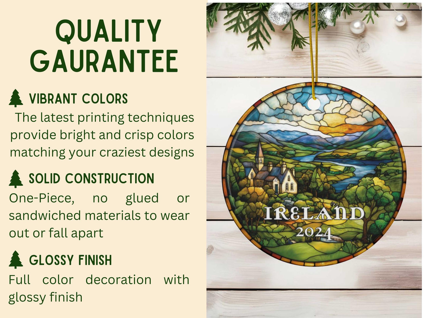 Ireland Faux Stained Glass Ornament