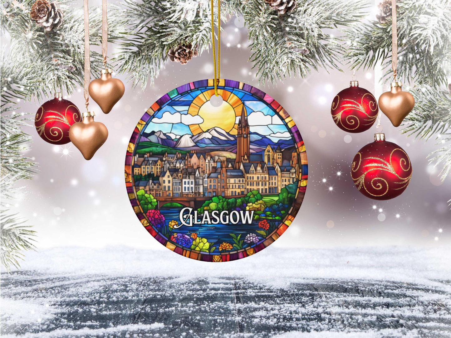 Glasgow Scotland Stained Glass Style Ornament