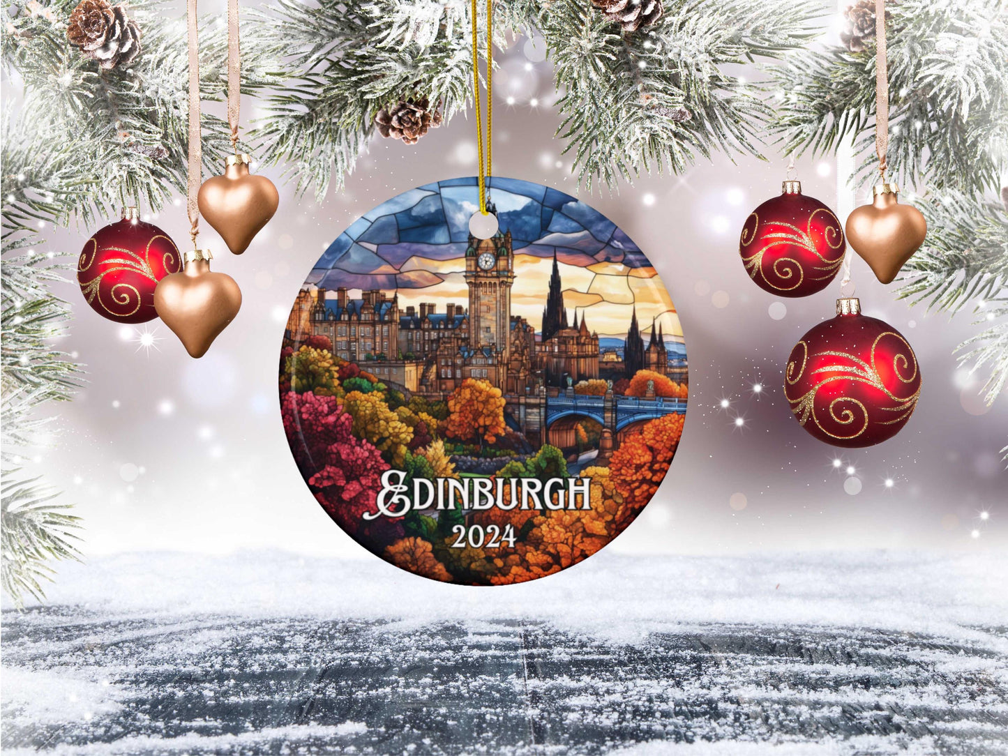 Edinburgh Scotland Faux Stained Glass Style Ornament