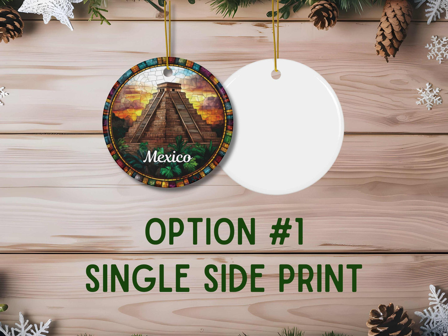 Mexico Aztec Pyramid Stained Glass Style Ornament