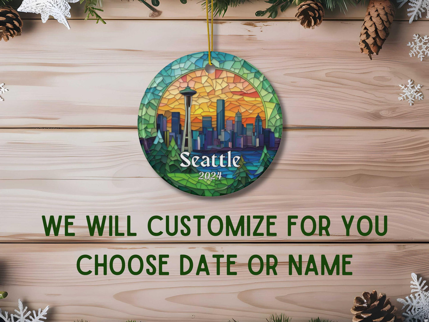 Seattle Skyline Faux Stained Glass Ornament