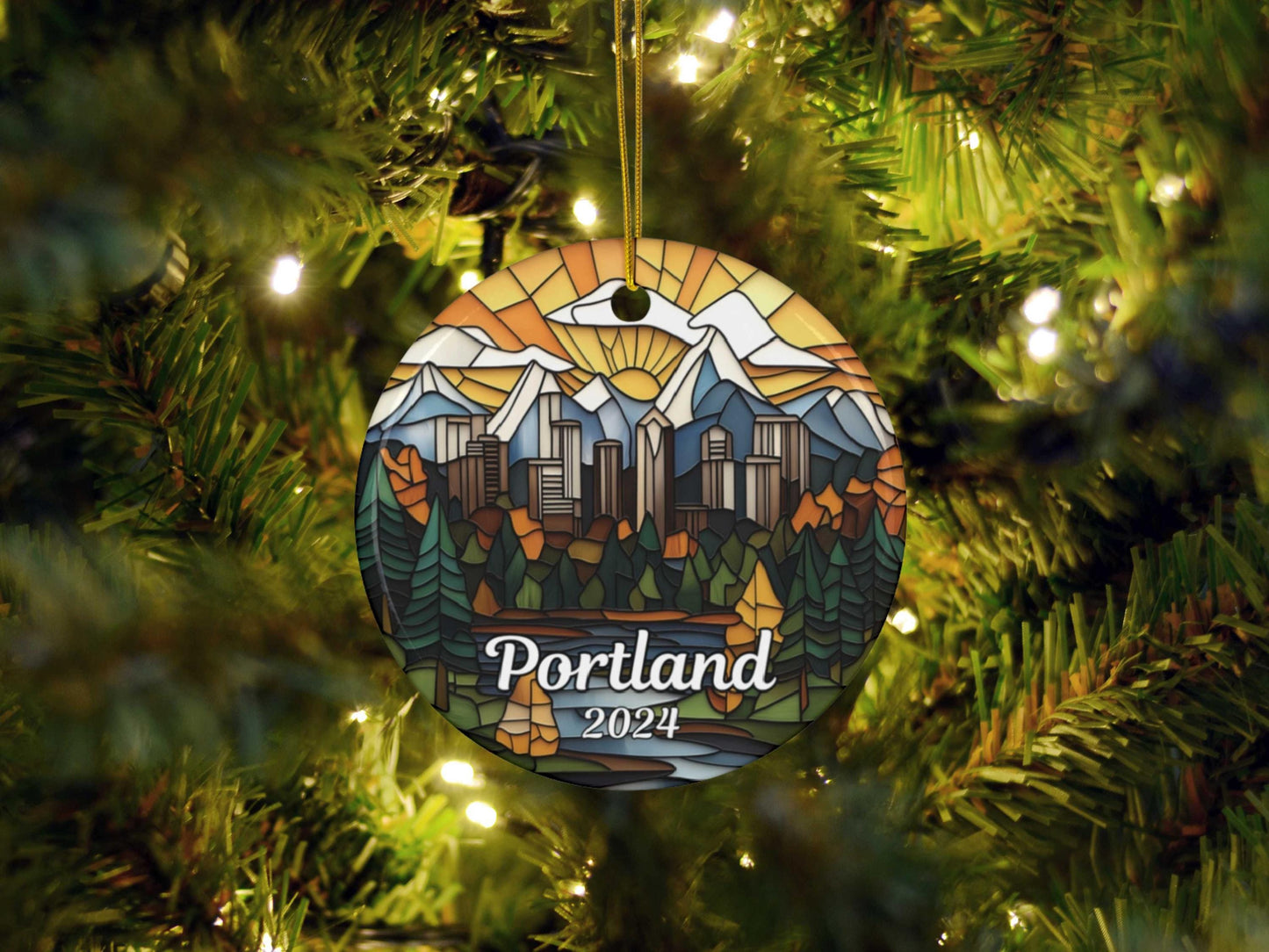 Portland Oregon Skyline Faux Stained Glass Ornament
