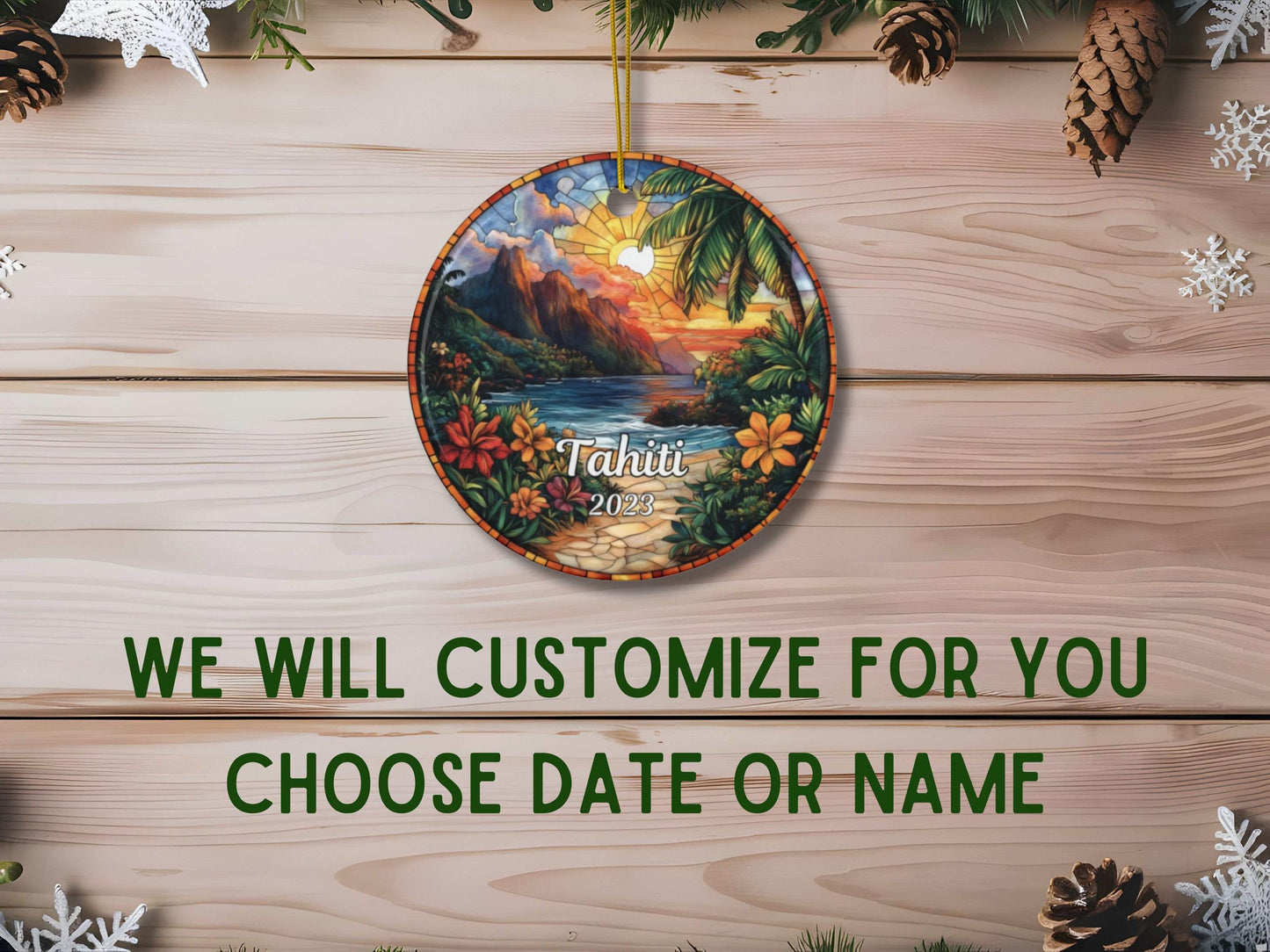 Tahiti Polynesia Faux Stained Glass Ornament