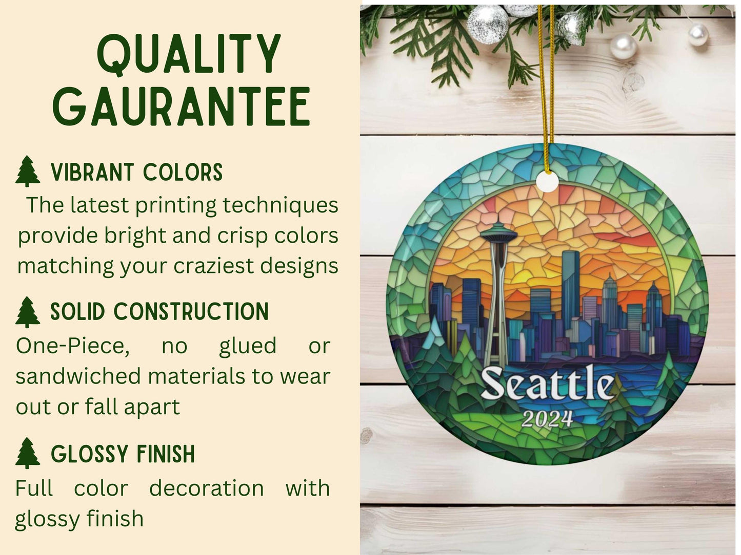 Seattle Skyline Faux Stained Glass Ornament