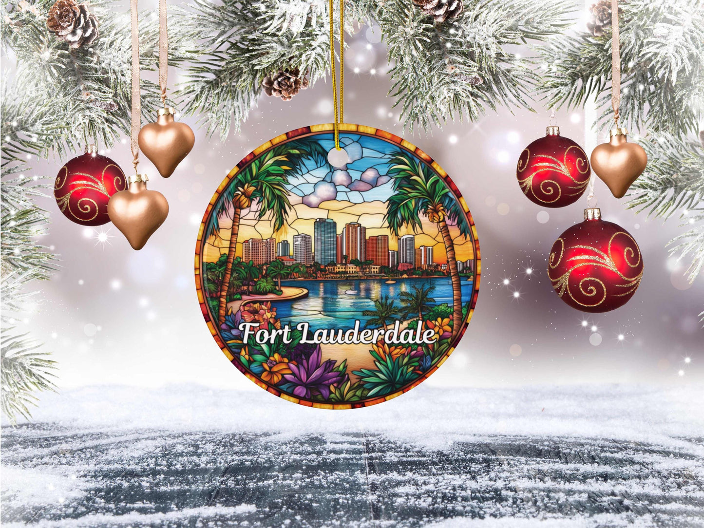 Fort Lauderdale Faux Stained Glass Christmas Ornament