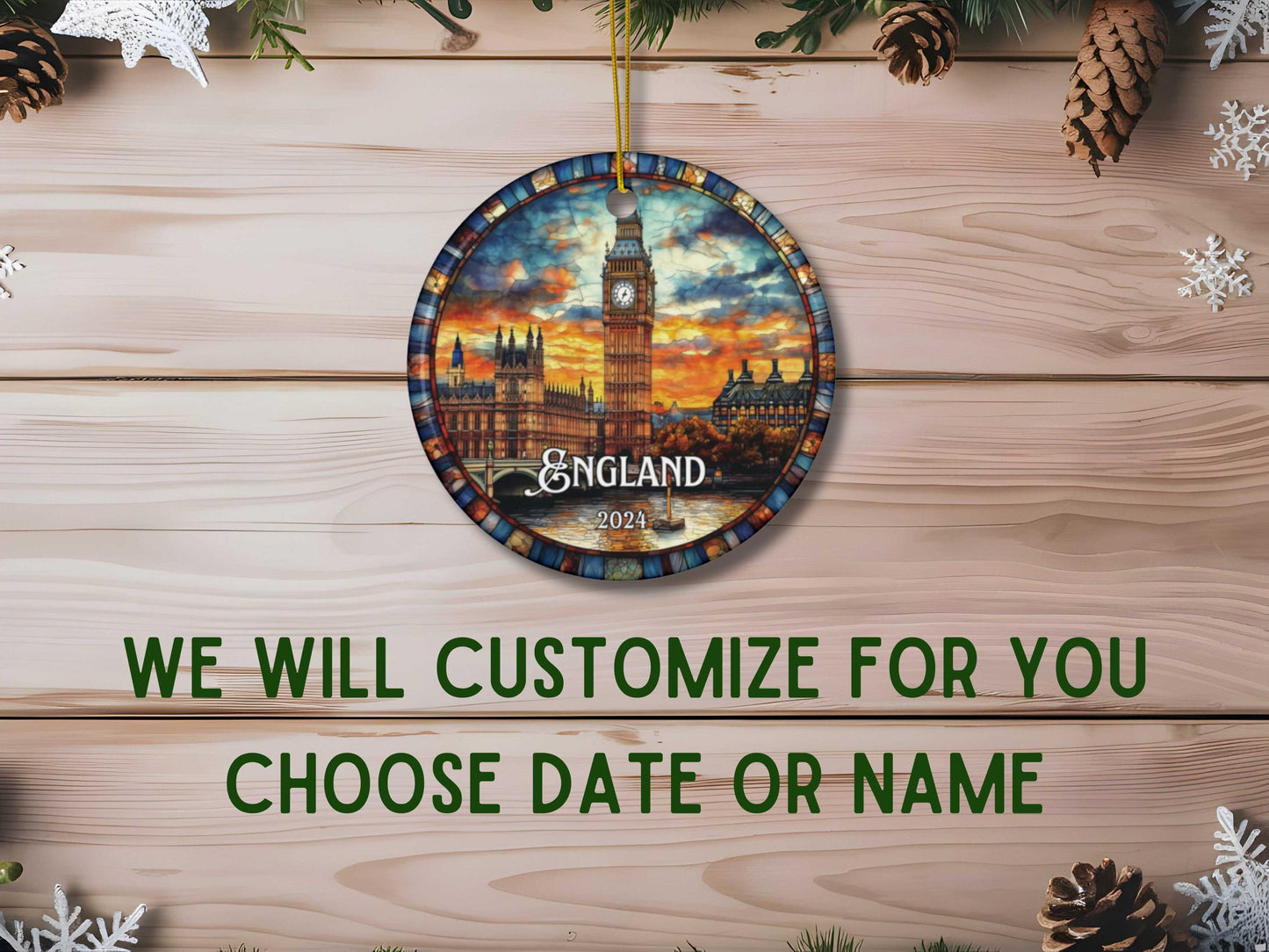 England Big Ben Stained Glass Style Ornament