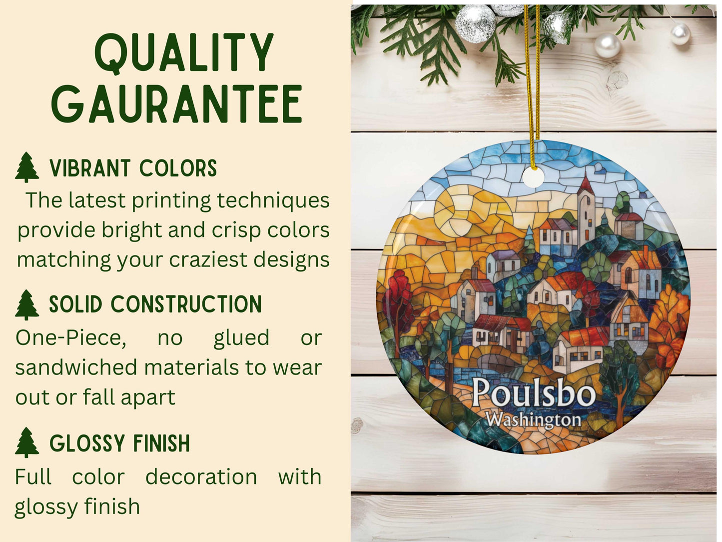 Poulsbo Washington Stained Glass Style Christmas Ornament
