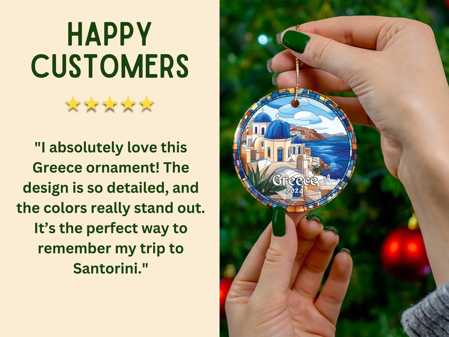 Greece Faux Stained Glass Ornament