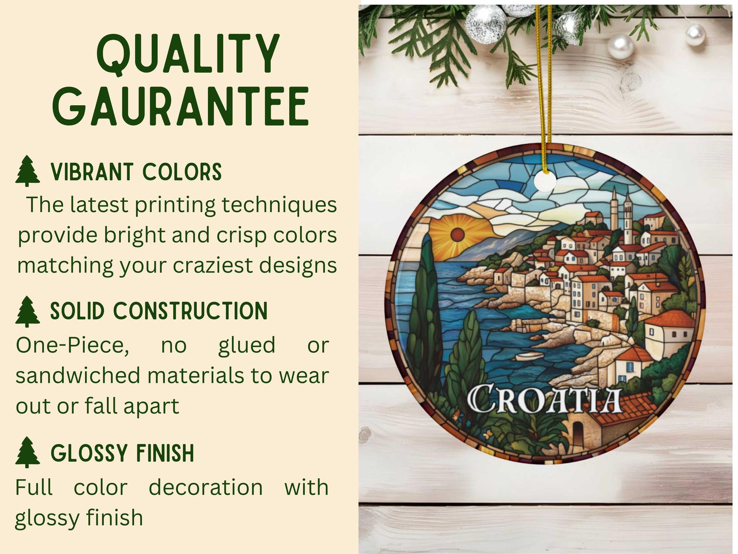 Croatia Faux Stained Glass Ornament