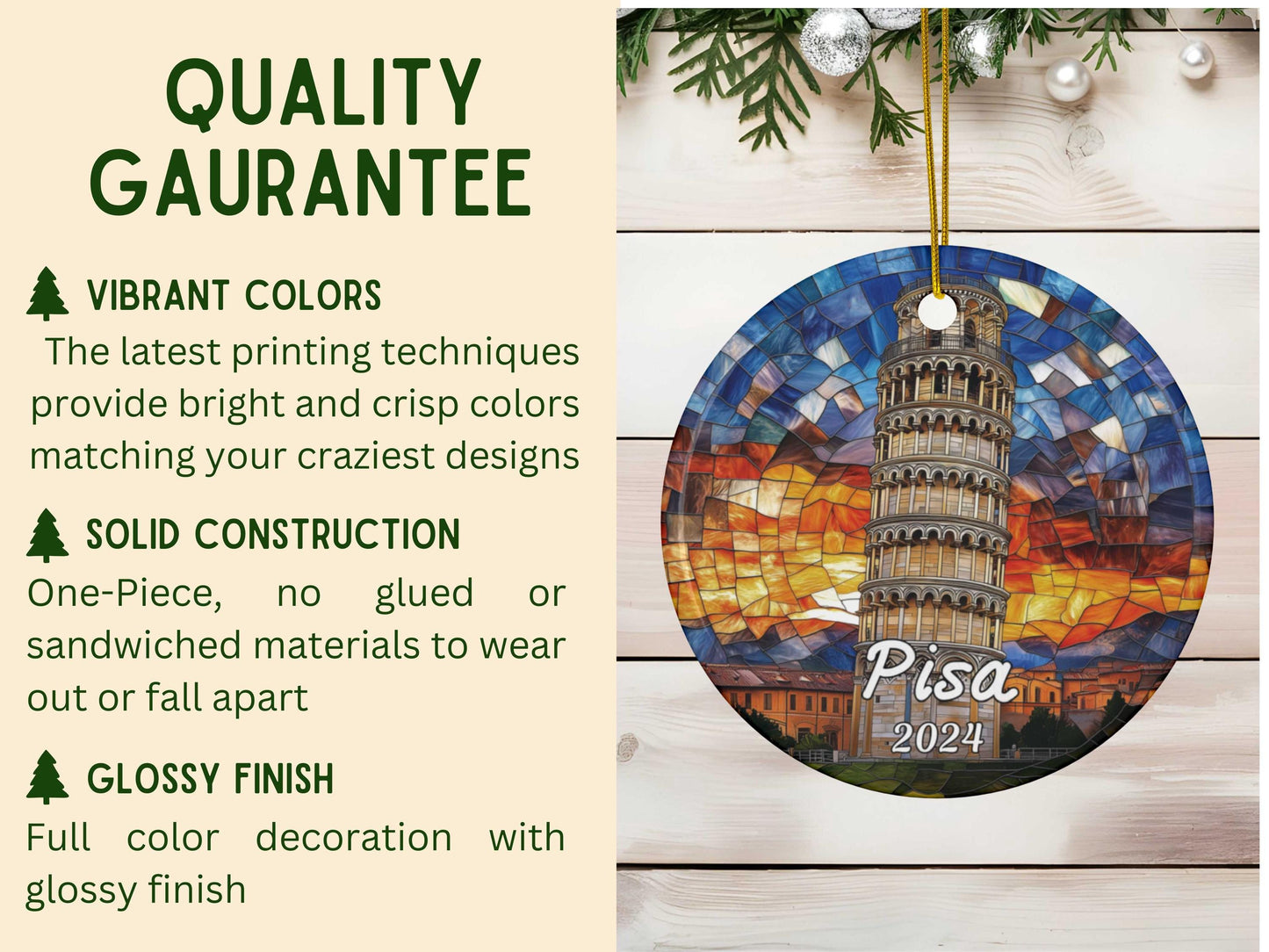 Tower of Pisa Italy Stained Glass Style Ornament