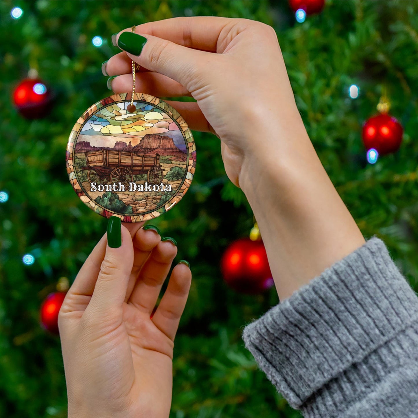 South Dakota Faux Stained Glass Ornament