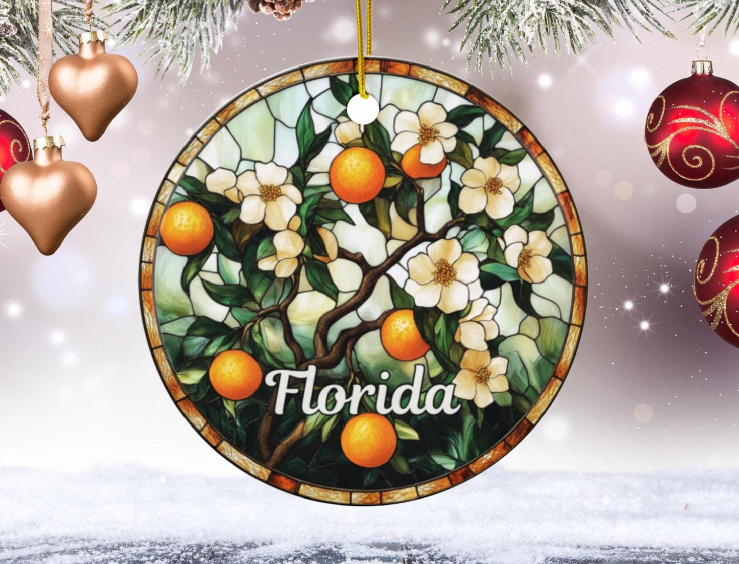 Florida Orange Blossom Faux Stained Glass Ornament