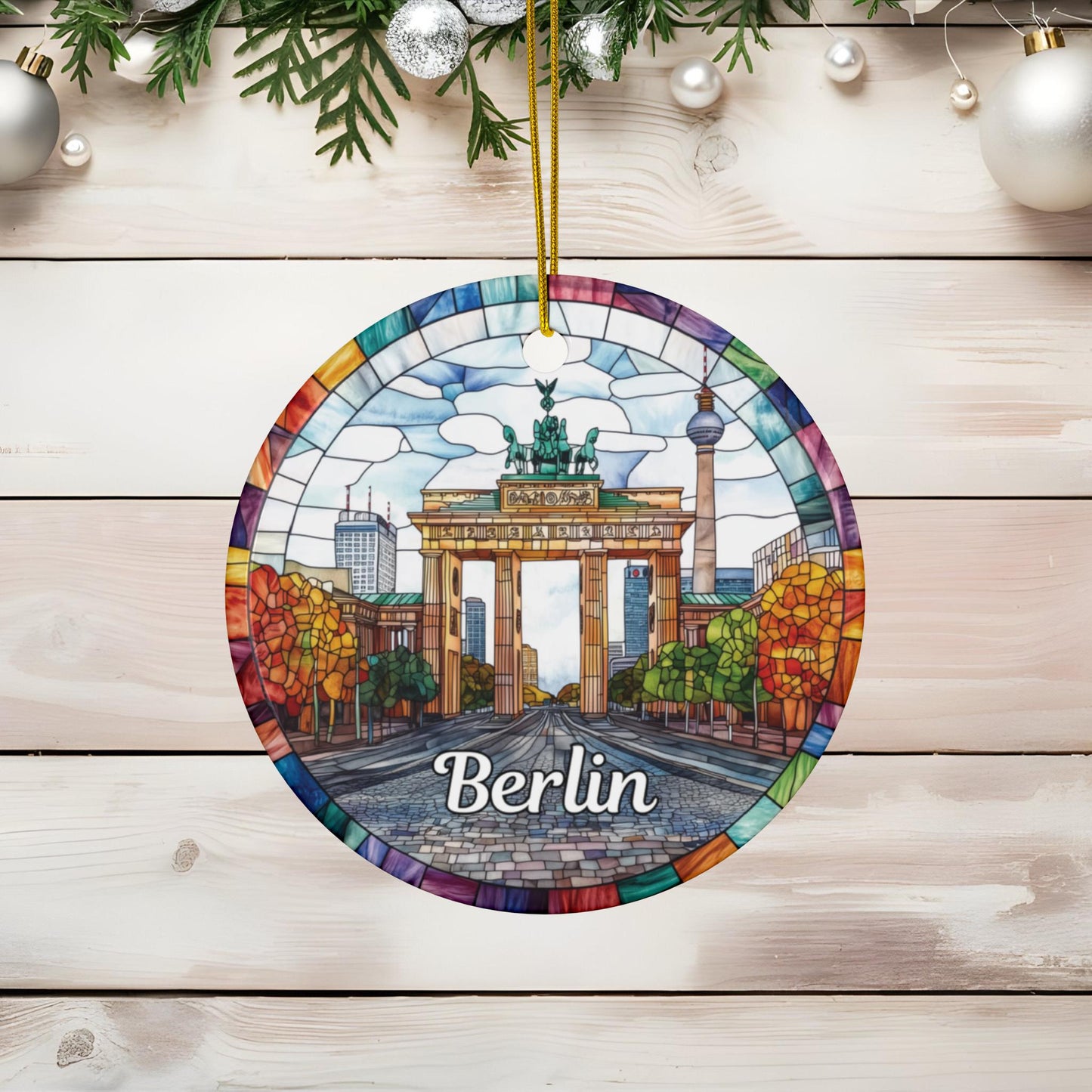 Berlin Germany Stained Glass Style Ornament