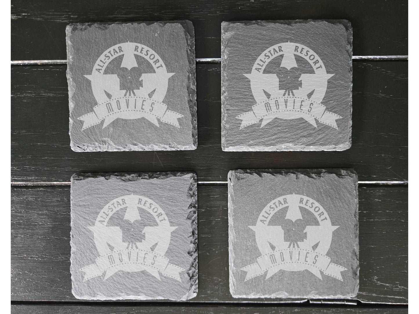 All-Star Resort Drink Coasters, 4 Engraved Slate Coasters