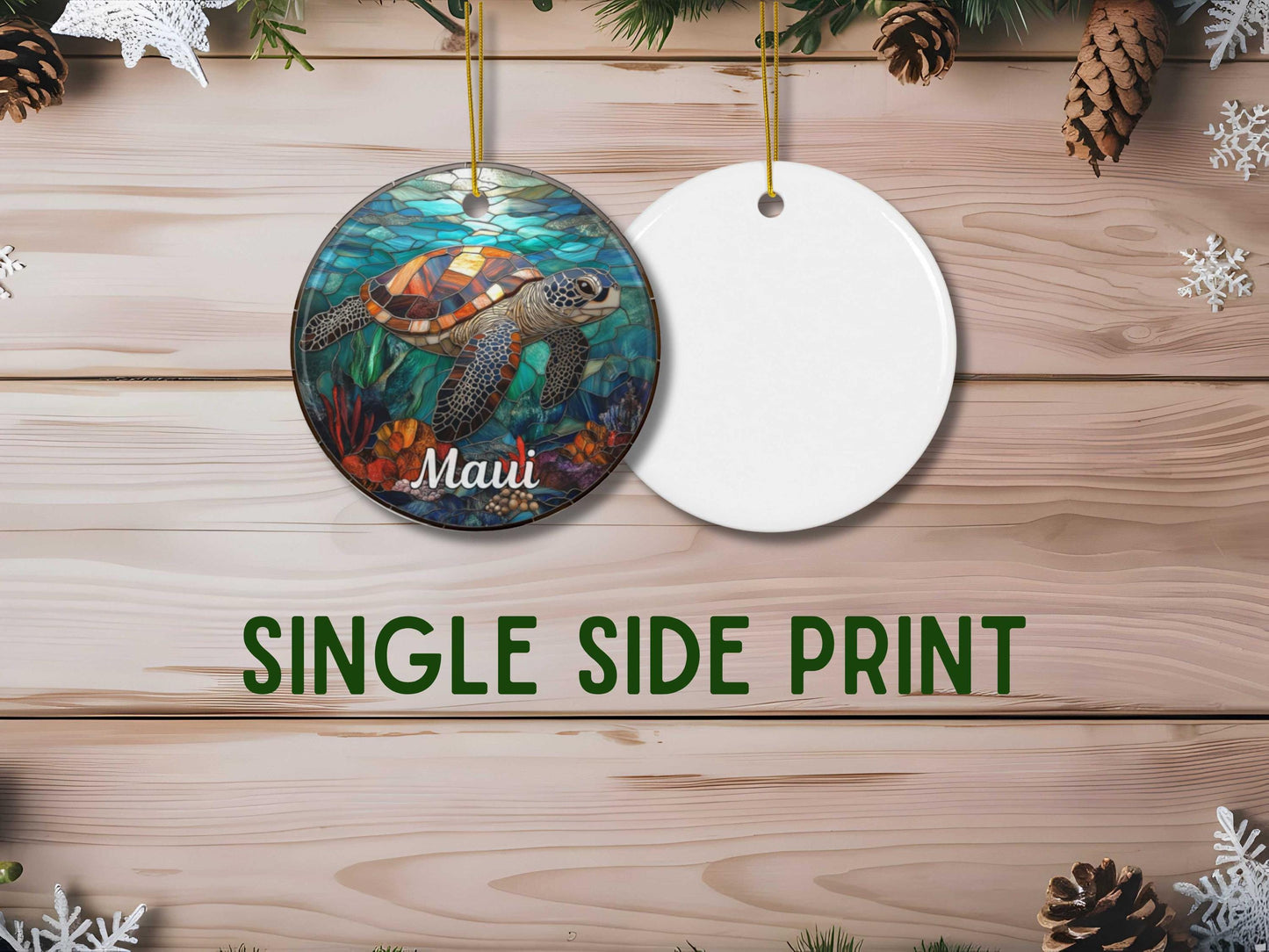 Hawaiian Sea Turtle Faux Stained Glass Ornament