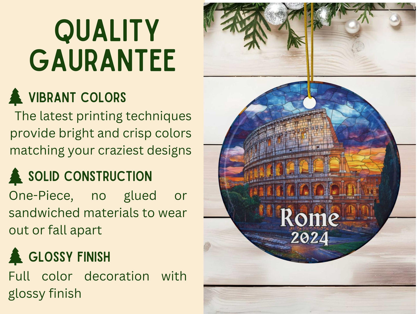 Rome Colosseum Stained Glass Style Ornament
