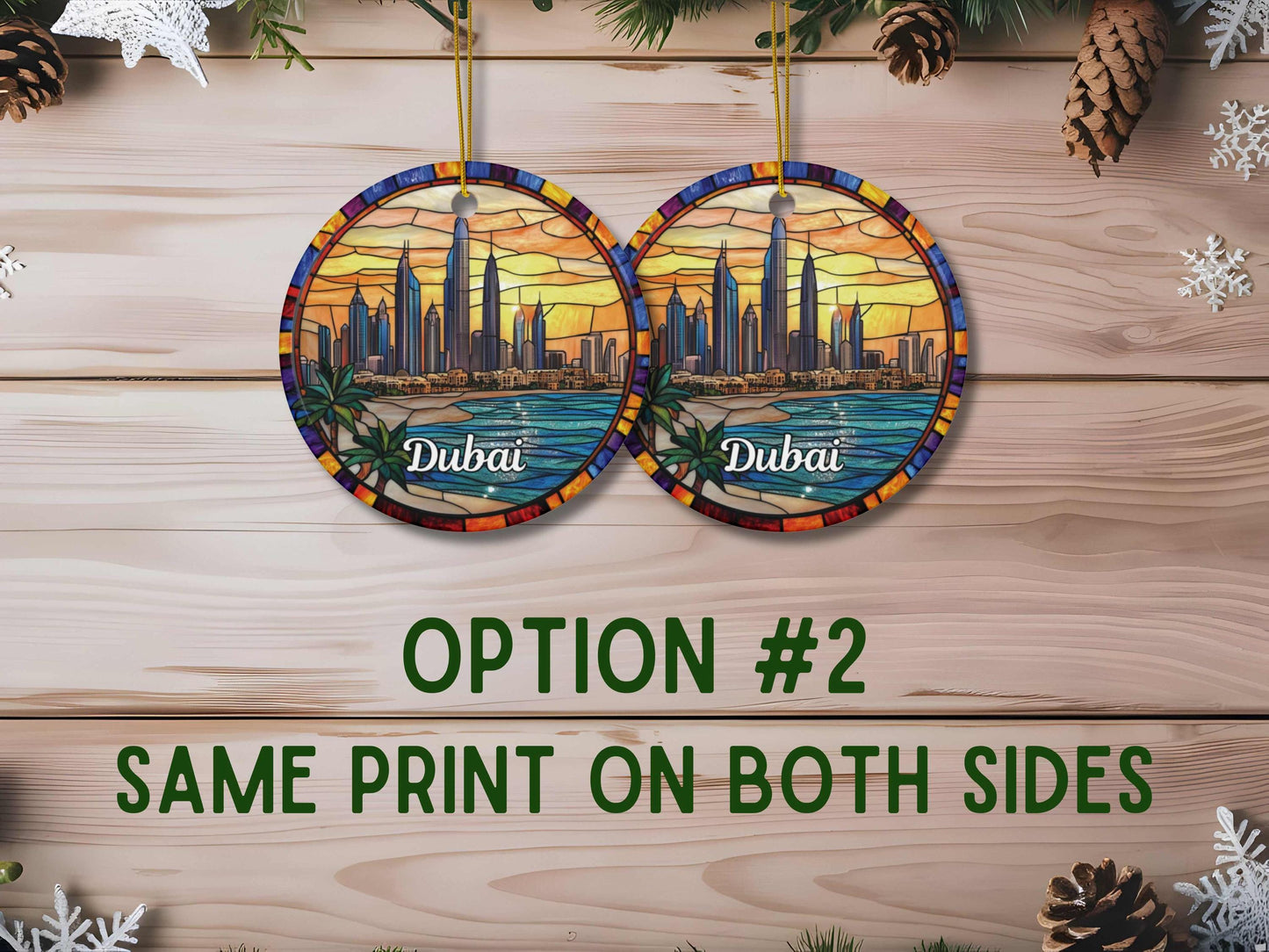 Dubai Skyline Stained Glass Style Ornament