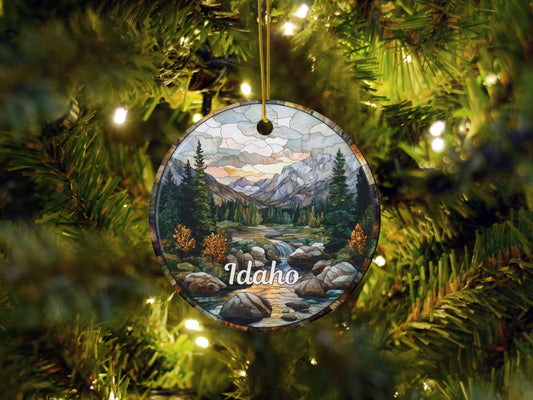 Idaho Mountains Faux Stained Glass Style Ornament