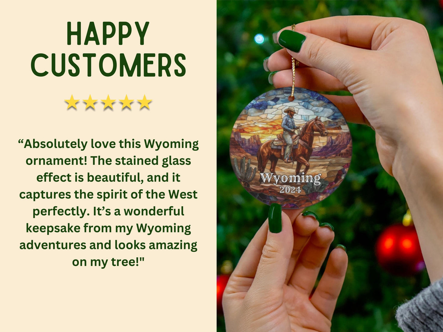 Wyoming Cowboy Stained Glass Style Christmas Ornament
