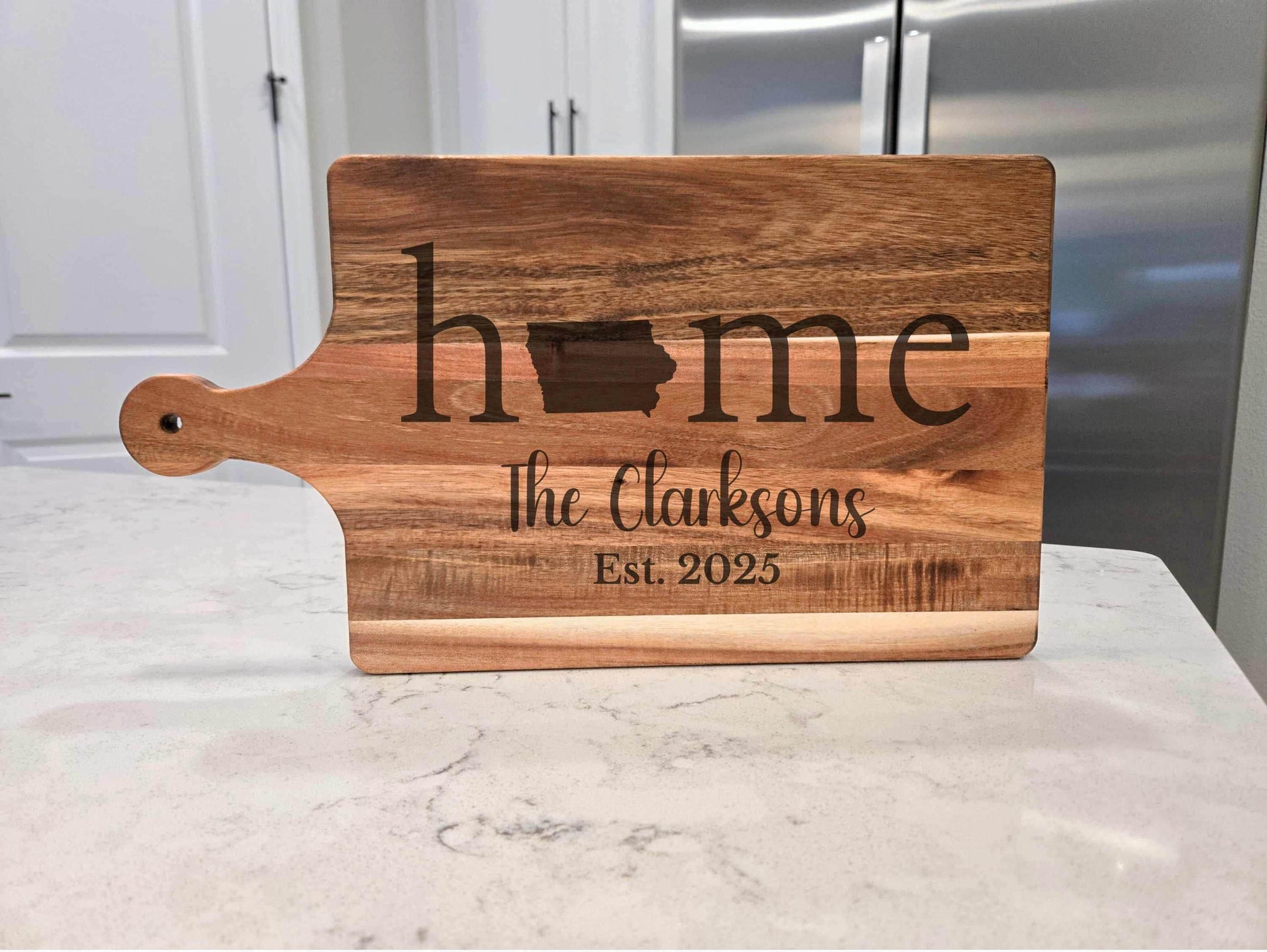 Engraved Iowa State Handle Cutting Board