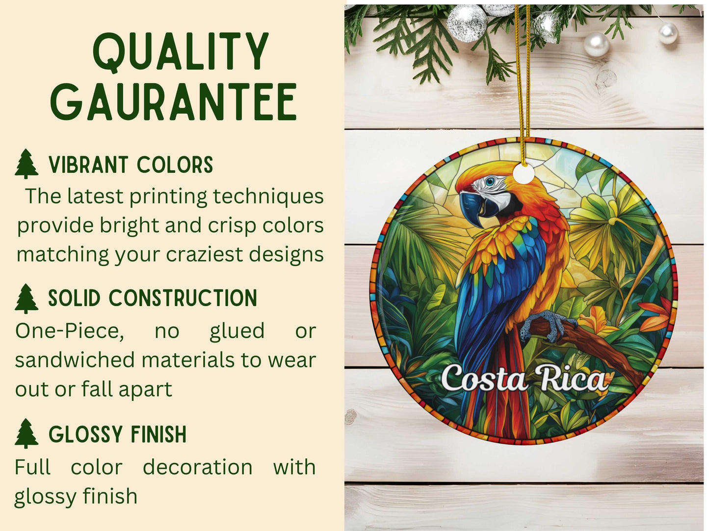 Costa Rica Faux Stained Glass Ornament
