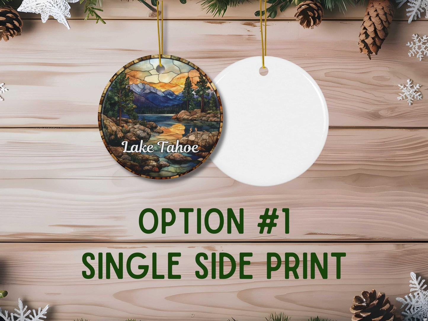 Lake Tahoe Stained Glass Style Ornament