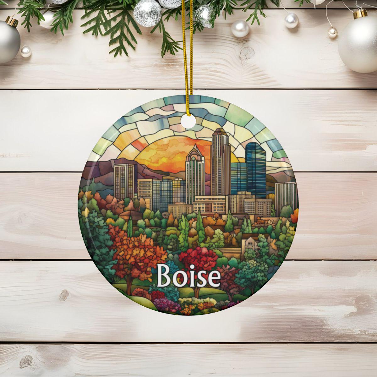 Boise Idaho Stained Glass Style Ornament
