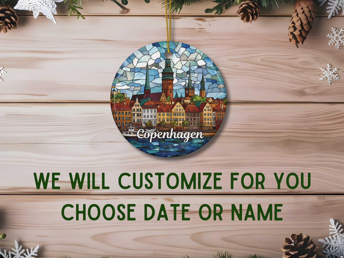 Copenhagen Denmark Stained Glass Style Ornament